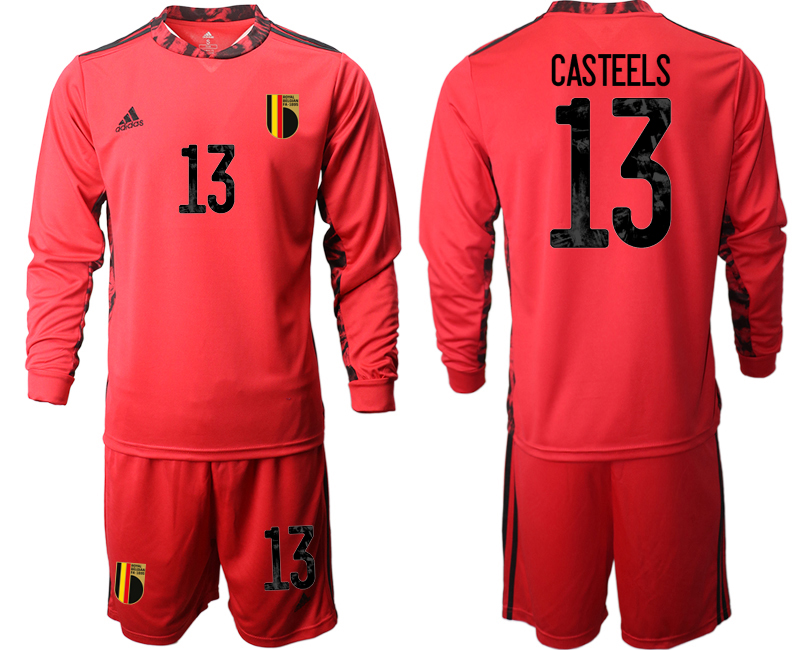 Cheap Men 2021 European Cup Belgium red Long sleeve goalkeeper 13 Soccer Jersey1